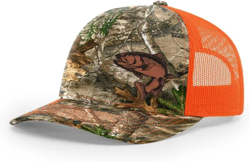 Vista 13 de Sombrero de pesca de trucha con parche de cuero grabado láser Richardson 112 Snapback Trucker Cap