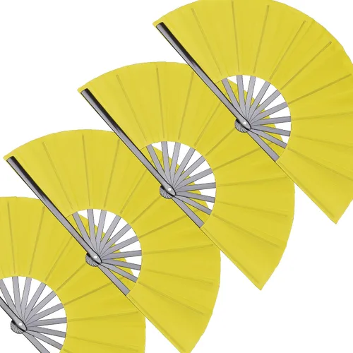 Vista 15 de Paquete de 4 ventiladores de mano plegables grandes, ventilador chino negro de Kung Fu Tai Chi, ventilador de tela de nailon para hombres y mujeres