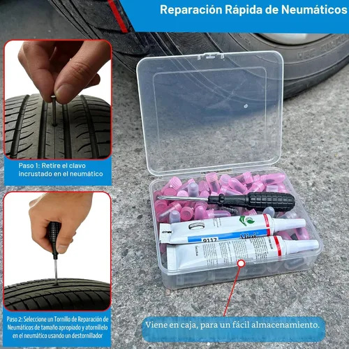 Vista 5 de Kit de uñas de goma de reparación de neumáticos de 60 piezas con pegamento para neumáticos para reparación de pinchazos