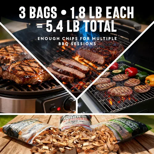 Vista 5 de Mr. Bar-B-Q - Chips de madera para ahumar de madera, paquete de 3 sabores, manzana, mezquite y nogal de Mr. Bar-B-Q, se pueden utilizar en parrilla