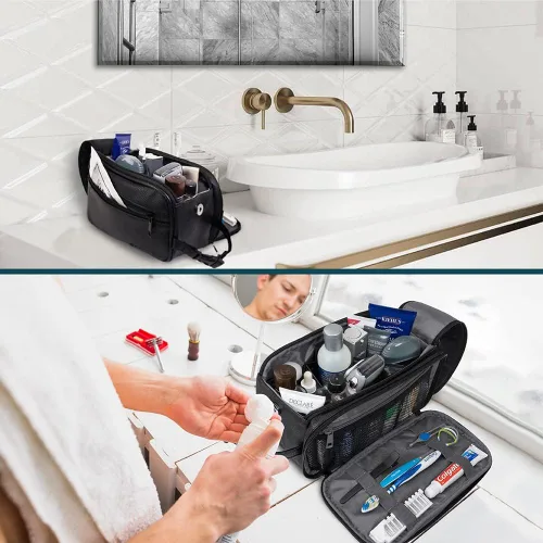 Vista 5 de PAVILIA - Neceser para hombre, kit de afeitado para viaje, neceser de viaje para hombres, organizador de artículos de aseo para el cuidado personal