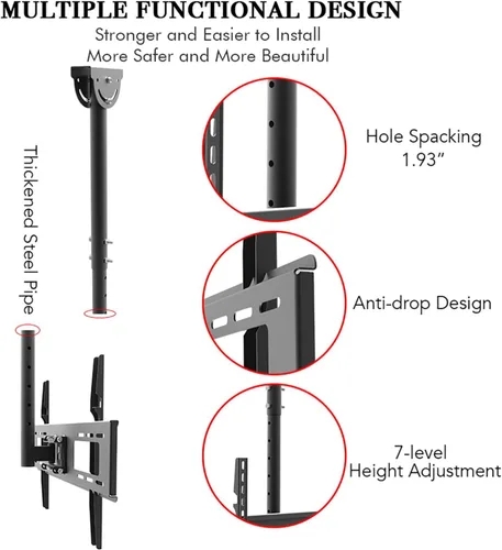 Vista 4 de Soporte de techo para TV que se adapta a la mayoría de televisores de pantalla plana LED, LCD OLED de 32 a 70 pulgadas, soporte de pared universal
