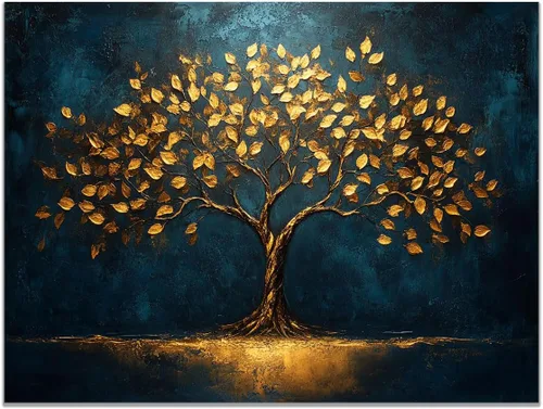 Vista 7 de VOCBAN Tree of Life Wall Art The Picture Artwork Canvas Prints Tree Pictures Poster Retro Artwork for Bedroom Living Room Home Decoration(blue,gold