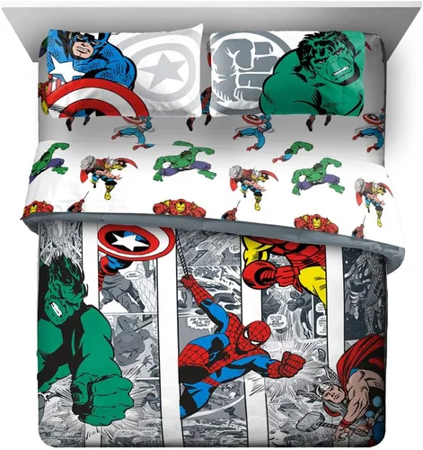 Vista 48 de Jay Franco Marvel Spiderman Webtastic - Juego de ropa de cama de 5 piezas tamaño individual, incluye edredón reversible y juego de sábanas, ropa
