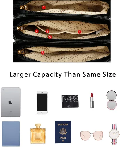 Vista 7 de KKXIU Bolsos tipo satchel para mujer con asa, bolsos de hombro y carteras con bolsillos y cremallera, bolsos cruzados de cuero