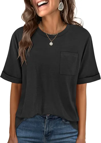 Vista 20 de ANRABESS - Camiseta de manga corta para mujer, estilo oversized, casual, suelta, básica, para verano, con bolsillo Caqui
