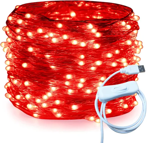 Vista 15 de RUICHEN Alambre de cobre de 33 pies, 100 luces LED USB con interruptor de encendido/apagado, verde