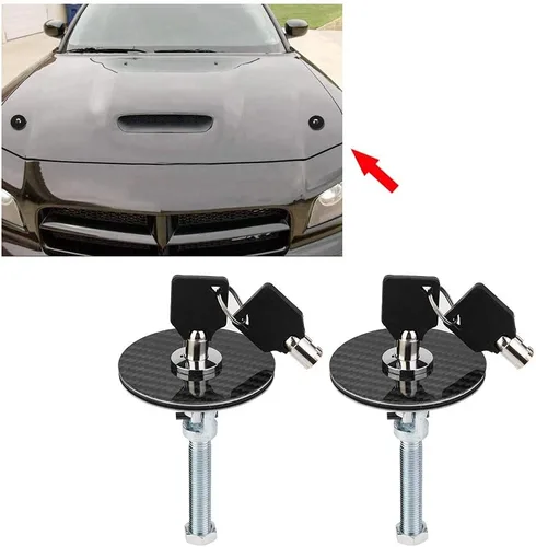 Vista 3 de Kit de pasador de capó para coche, universal, fibra de carbono, estilo de motor, cubierta de capó, bloqueo de llave, kit de liberación rápida