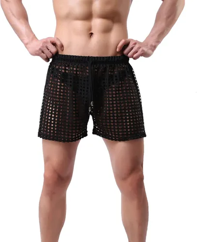 Vista 2 de Muscularfit Traje de baño para hombre, corto, de verano, a la moda, sexy, de punto, hueco, nuevo traje de baño con cordón hawaiano