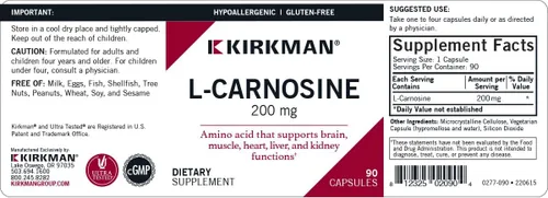 Vista 3 de Kirkman L-Carnosina, 200 mg, 90 cápsulas vegetales