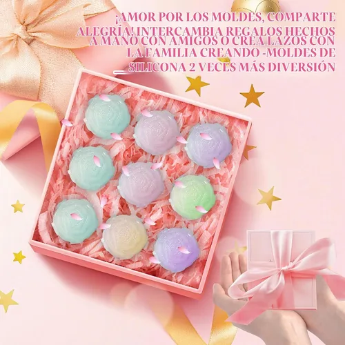 Vista 7 de 2 piezas de molde de rosa de silicona, moldes de jabón antiadherentes, moldes de flores resistentes al calor reutilizables de silicona para hacer