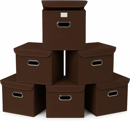 Vista 27 de Organizadores de Armario Contenedores de Almacenamiento de Tela Con Tapas Organizador de Cubo de Almacenamiento Plegable Cesta Con Asas, Cajas