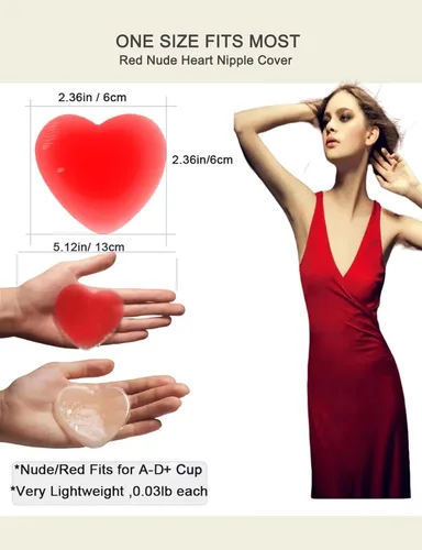 Vista 4 de Pasties - Calcomanías de silicona autoadhesivas para rave, diseño de corazón, pétalos de pecho, reutilizables, para mujeres, club, 2 pares