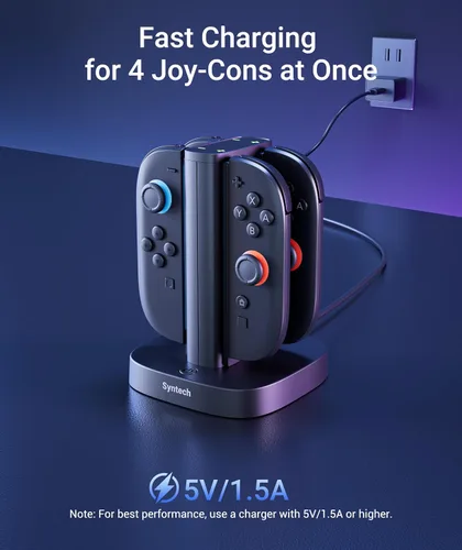 Vista 2 de Syntech Premium Controller Charger Dock Compatible with Nintendo Switch 2 JoyCon Accessories, 4-in-1 Fast Charging Station with LED Indicators USB-A