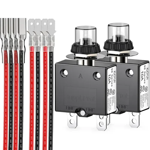 Vista 6 de Disyuntor térmico, serie 98, 3A, 125/250VCA, 32VCC, reinicio de botón con terminales de conexión rápida y cubierta de botón impermeable, cable
