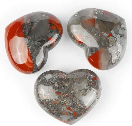 Vista 2 de SMQ Piedra de sangre de África, piedras de cristal en forma de corazón, piedras preciosas naturales, pisapapeles, bolsillo hinchado, gran sanación