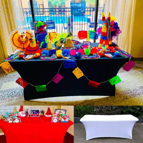 Vista 7 de LZY Paquete de 2 manteles ajustables para mesas plegables de 6 pies, espalda abierta, manteles rectangulares de elastano/elástico/elásticos