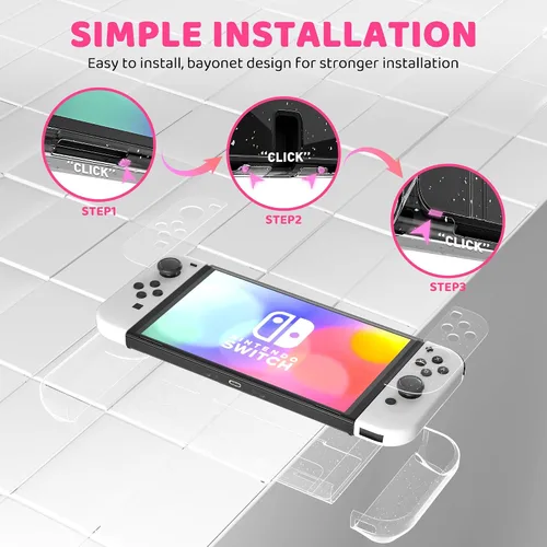 Vista 3 de Glitter Pink Carrying Case for Nintendo Switch OLED, Hard Portable Travel Case for Switch OLED Accessories with Clear Glitter Protective Cover