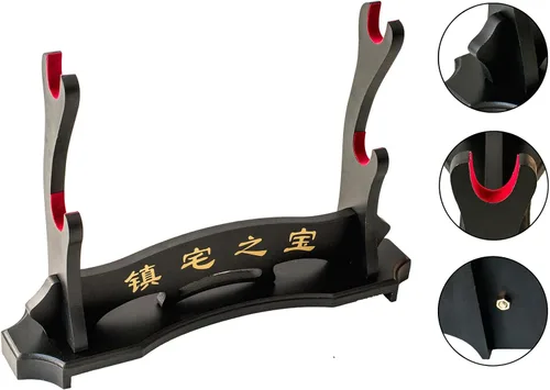 Vista 3 de Soporte para espada samurái, soporte para espada Katana Wakizashi Tanto de terciopelo acolchado para colgar en la pared, estante para espadas