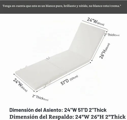 Vista 3 de Paquete de 2 cojines para sillas de salón de 77 x 24 pulgadas Blanco crema
