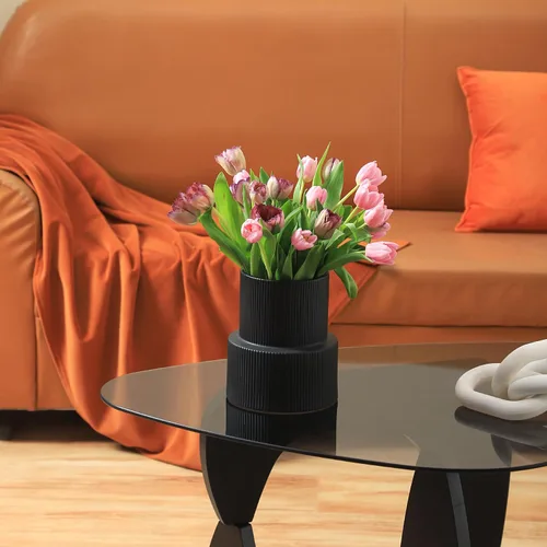Vista 8 de Florero de cerámica negra, jarrón grande de cerámica, jarrones decorativos bohemios para decoración moderna, jarrón acanalado, jarrones de hierba