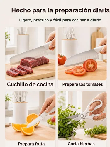 Vista 3 de Juego de cuchillos con bloque, juego de 5 piezas de bloque de cuchillos pequeños, cuchillos de acero inoxidable que ahorran espacio con soporte