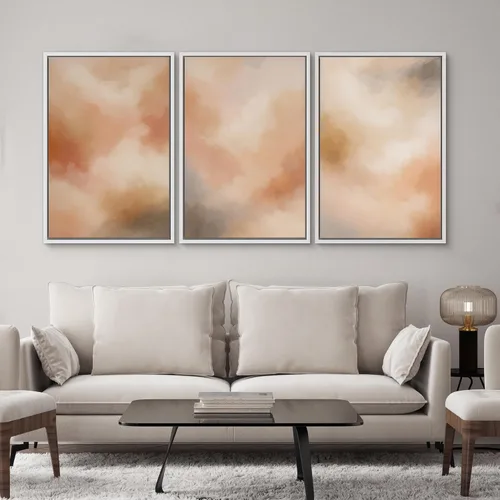 Vista 307 de SIGNWIN Lienzo enmarcado para pared, juego de arte pastel con cadena montañosa, bosque, niebla, naturaleza silvestre, ilustraciones modernas, arte