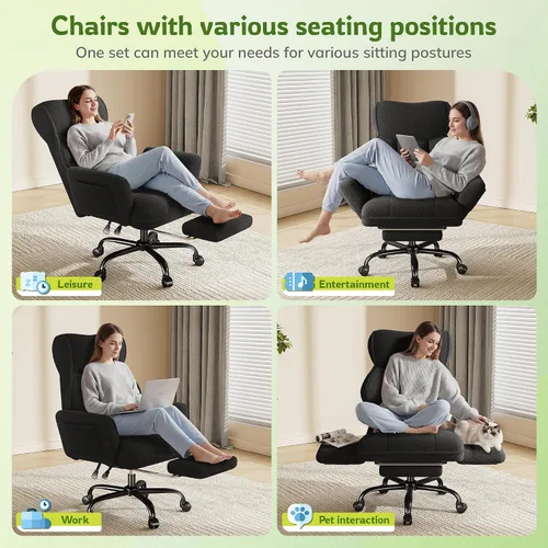 Vista 5 de DurayLoly Silla de oficina grande y alta con brazos y respaldo ajustables, silla de oficina ergonómica con reposapiés y tela cómoda para oficina