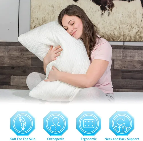 Vista 2 de Juego de almohadas de rayón de tamaño Queen derivado de bambú, juego de almohadas de espuma viscoelástica triturada refrescante para dormir de lado
