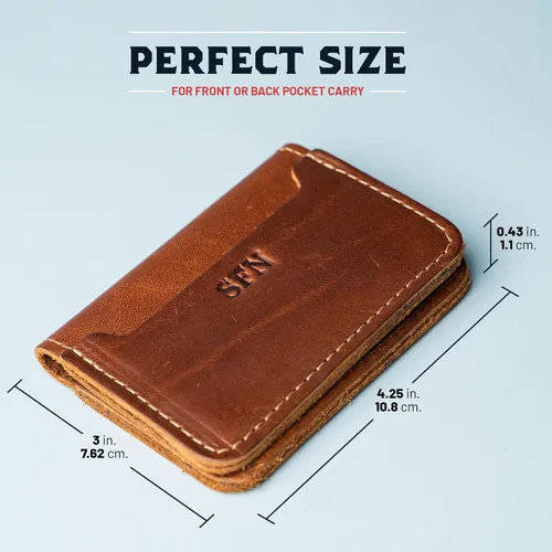 Vista 3 de The Gates Cartera plegable de cuero fino personalizado con clip para dinero (marrón)