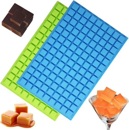 Vista 2 de SENHAI 2 paquetes de moldes cuadrados de silicona, 126 cavidades flexibles y antiadherentes para cubitos de hielo, moldes de gelatina de chocolate