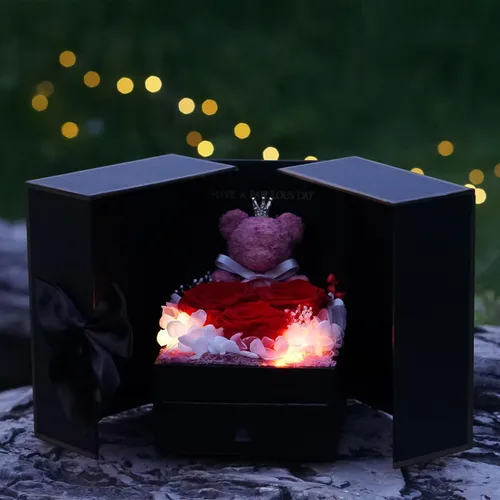 Vista 3 de ADDWel Regalos de Rosas Preservadas para Novia - Lindo Regalo de Oso de Rosas Eternas para Mamá Mujeres, Regalos de Cumpleaños para Novia - Caja
