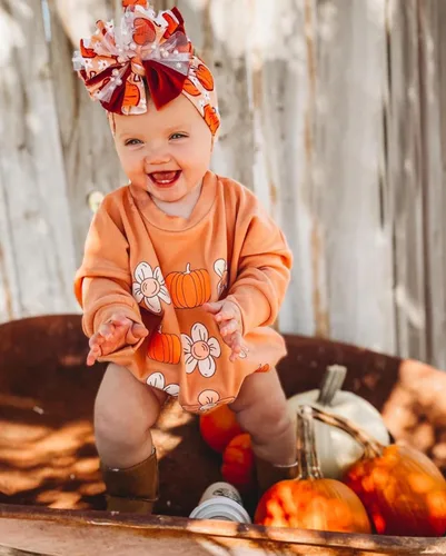 Vista 67 de Ropa de Halloween para bebé niña, sudadera con estampado de calabaza, mameluco de burbujas, lindo traje de Acción de Gracias de otoño