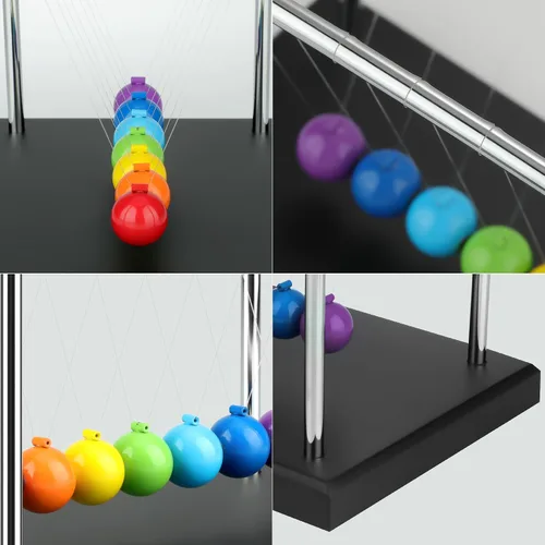 Vista 5 de Newtons Cradle Balance - Bolas de péndulo, cuna grande de Newton, 7 cuentas de colores con base negra, herramienta de aprendizaje educativo