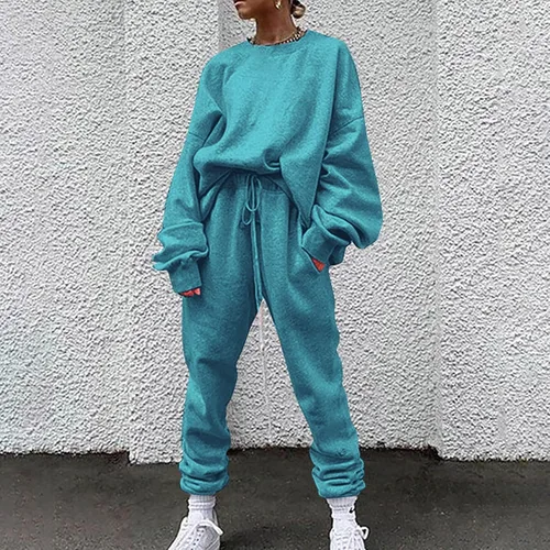 Vista 2 de Sudaderas con capucha de color sólido para mujer, para deportes y ocio, conjunto de suéter con capucha para otoño e invierno, trajes para boda