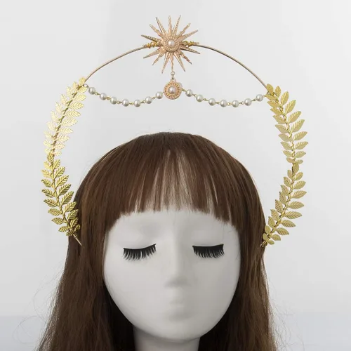 Vista 3 de BLESSUME - Diadema de diosa, corona con halo de María, disfraz de Halloween para mujer, tocado de diosa