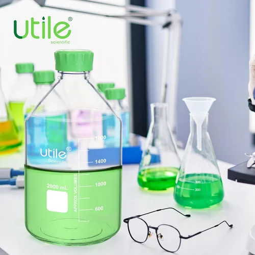 Vista 7 de Utile Botella de medios, 3.3 botellas de almacenamiento de vidrio de borosilicato con tapas, botellas de medios de laboratorio de 67.6 fl oz