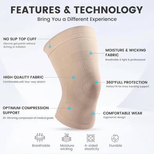 Vista 2 de Rodilleras de compresión, 1 par, se pueden llevar debajo de los pantalones, 20-30mmHg Rodillera de apoyo fuerte para unisex, soporte de rodilla