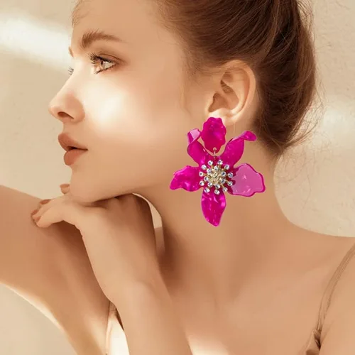 Vista 6 de Aretes colgantes únicos de resina acrílica de gran tamaño, estilo bohemio, de verano, retro, grandes, brillantes, de cristal hawaiano, para mujeres