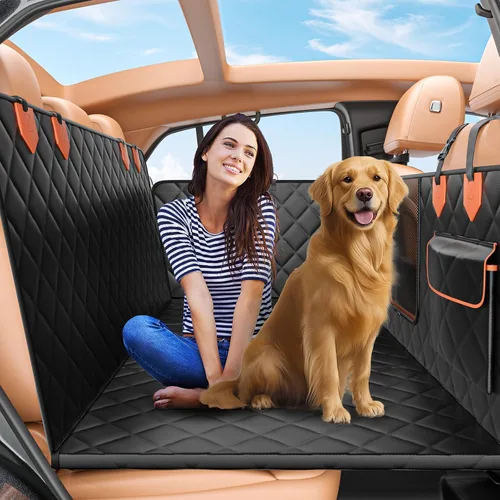 Vista 12 de IJVAE Funda de asiento para perro para asiento trasero, extensor de asiento trasero duro con capacidad para 500 libras, hamaca impermeable y Negro