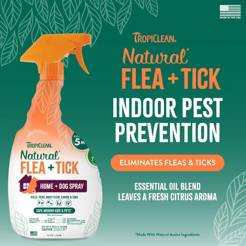 Vista 3 de TropiClean Aerosol natural para pulgas y garrapatas para el hogar, espray de pulgas de máxima resistencia para alfombras y muebles, apto