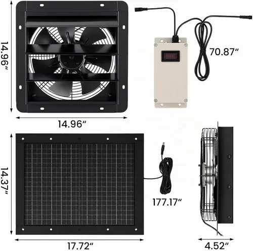 Vista 8 de GROWNEER Ventilador de Escape con Energía Solar, Panel Solar de 30W+Ventiladores Solares de Alta Velocidad de 12 pulgadas con Adaptador
