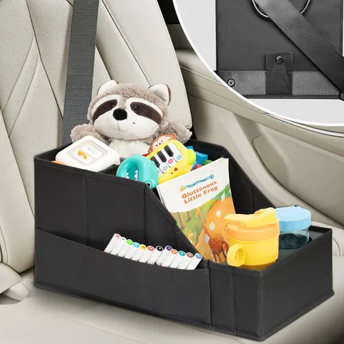 Vista 5 de Organizador de asiento de automóvil para asiento trasero, organizador de automóvil con 12 compartimentos de almacenamiento, 2 portavasos