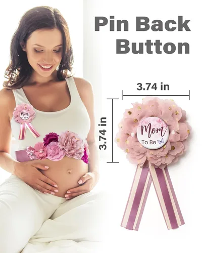 Vista 2 de BumpPetal - Juego de fajas de flores Baby Shower Mom to Be Daddy to Be Corsage Pin Cinturón de flores para vestido de maternidad Suministros