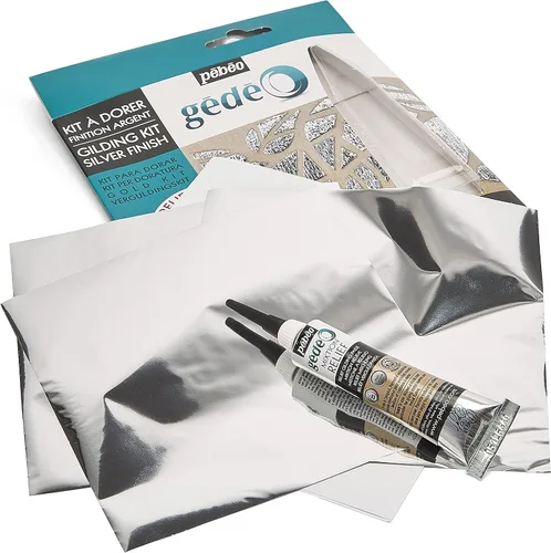 Vista 3 de Pebeo GEDEO KIT-Hoja efecto espejo, acabado plateado dorado, 3 láminas, 766597