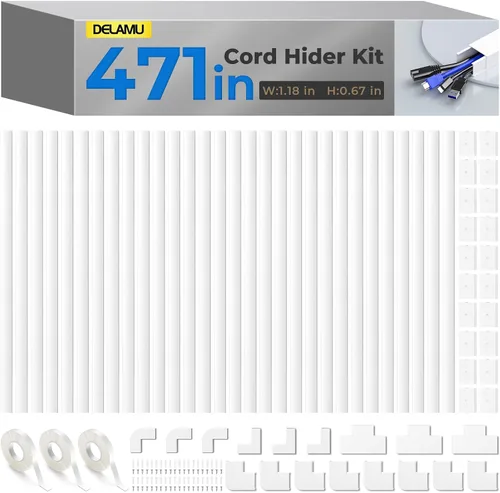 Vista 12 de Delamu Ocultador de cables, cubiertas de cable de 315 pulgadas para cables en la pared, ocultadores de cable de un cable, cubiertas de alambre
