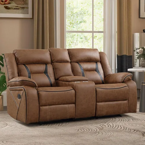 Vista 9 de Sofá reclinable manual de cuero sintético, sofá reclinable de 3 plazas, sofá cama para sala de estar, muebles, sala de reuniones, marrón oscuro