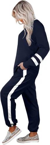 Vista 27 de Aloodor conjunto deportivo de 2 piezas para mujer, con sudadera con cuello redondo, sin botones