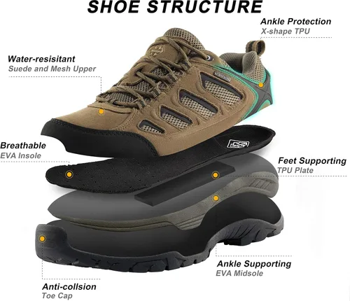 Vista 4 de Wantdo Zapatos de senderismo impermeables de corte bajo para hombre, anchos, transpirables, antideslizantes, para senderismo, ciclismo de montaña