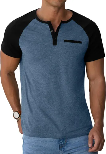 Vista 3 de Sailwind Camisetas casuales de algodón Henley de manga corta con bolsillo para hombre
